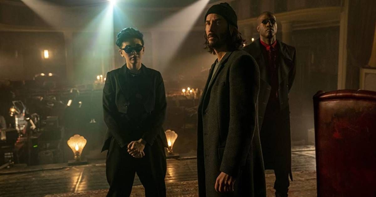 Jessica Henwick, Keanu Reeves and Yahya Abdul-Mateen II in "The Matrix Resurrections" (2021).