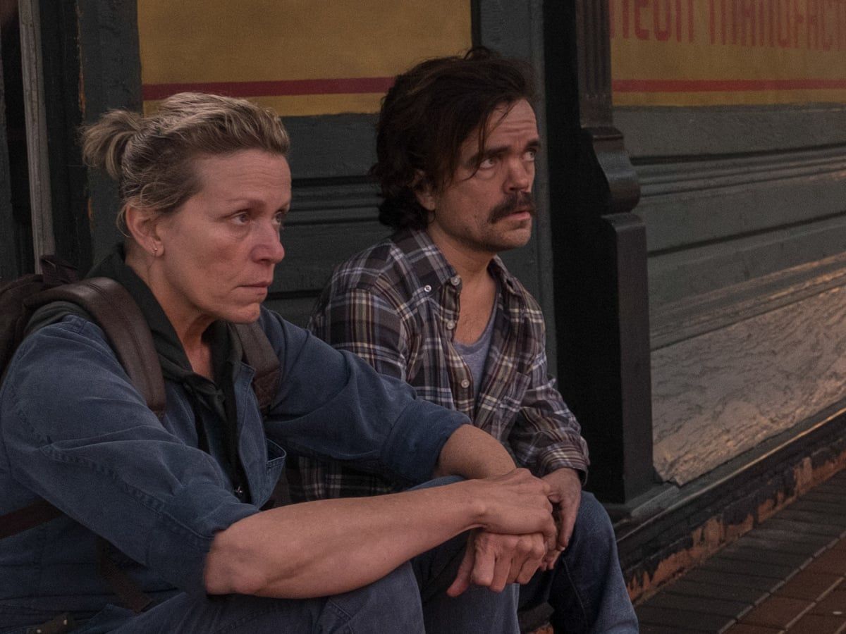 Frances McDormand and Peter Dinklage sit in Three Billboards Outside of Ebbing Missouri