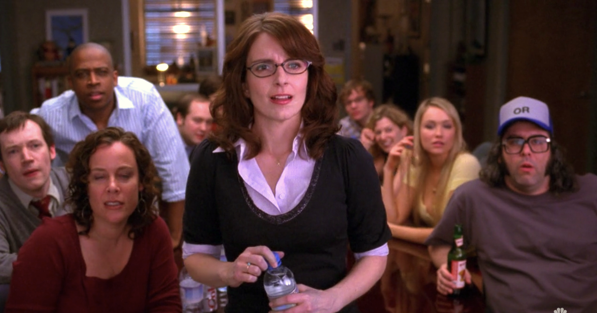 Tina Fey as Liz Lemon in the writers room in 30 Rock