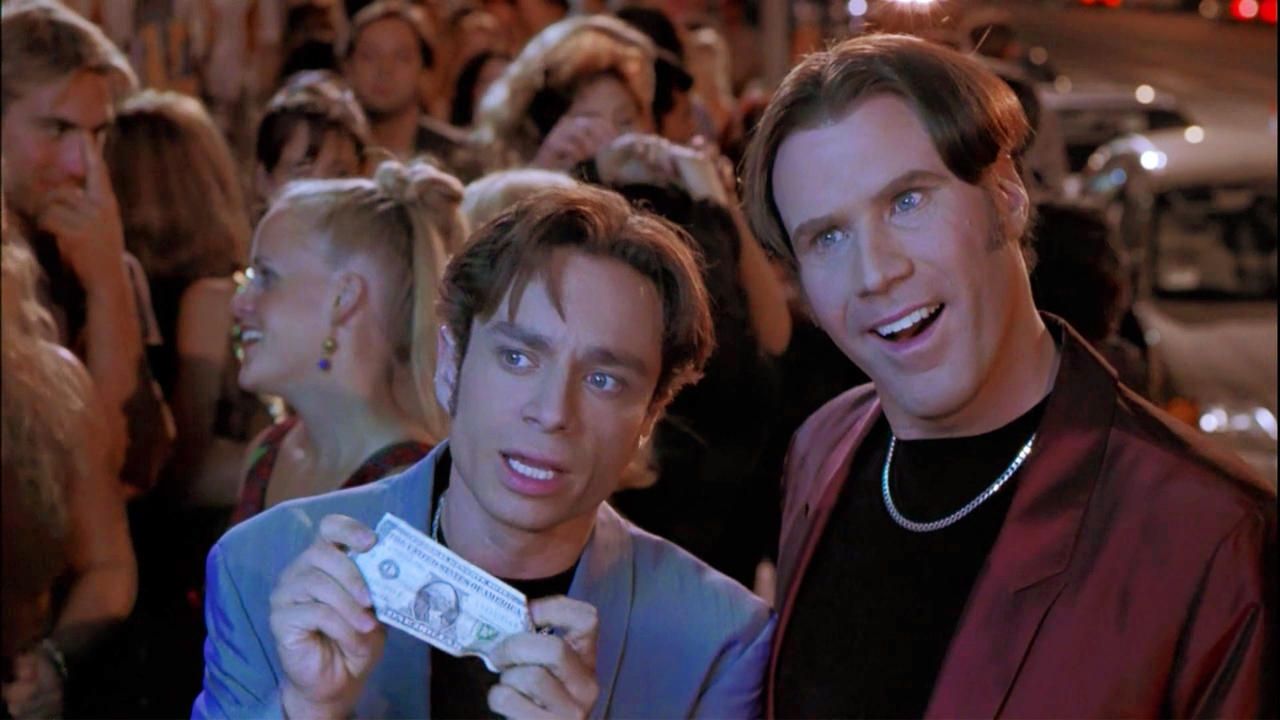 Chris Kattan and Will Ferrell party and hold up a dollar in Night at the Roxbury