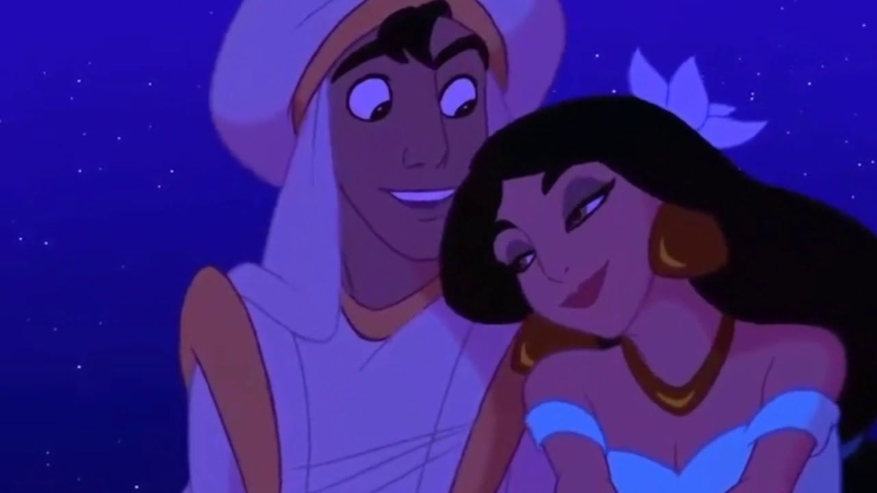 Aladdin and Jasmin on their magic carpet ride in the original