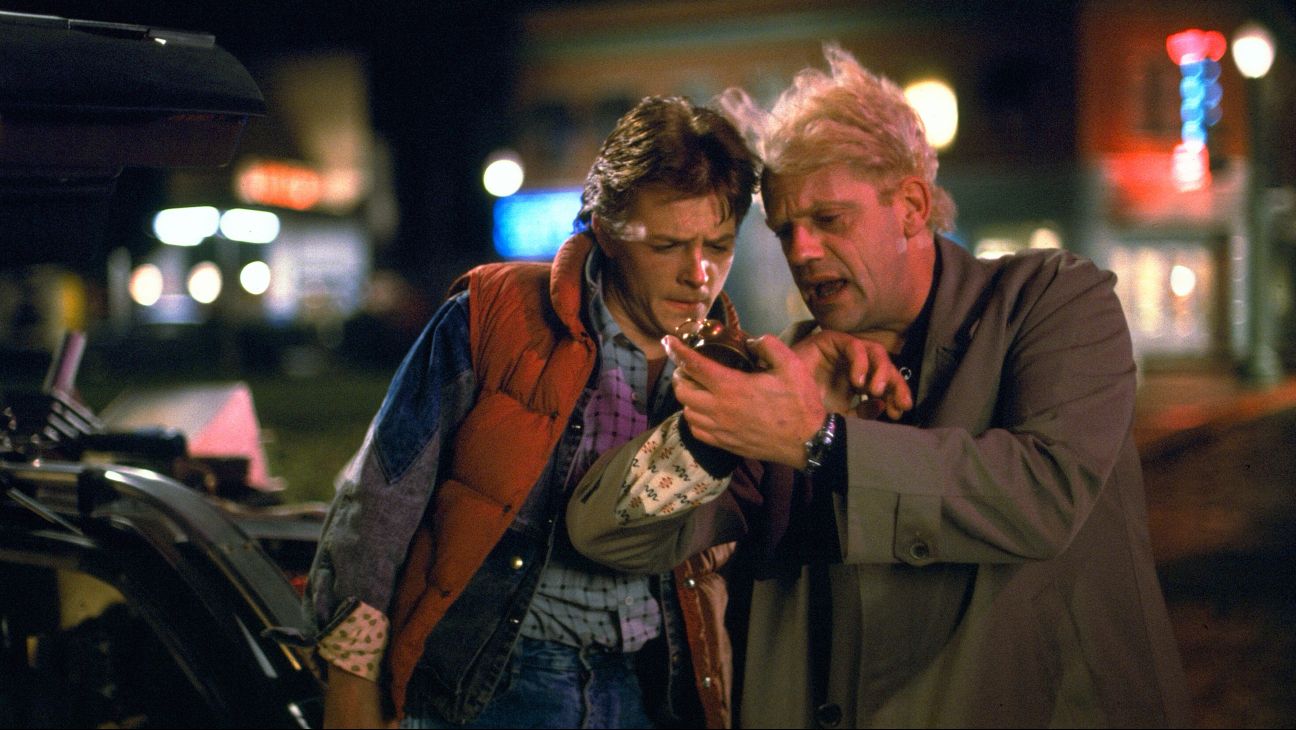 Michael J. Fox and Christopher Lloyd in Back to Future.
