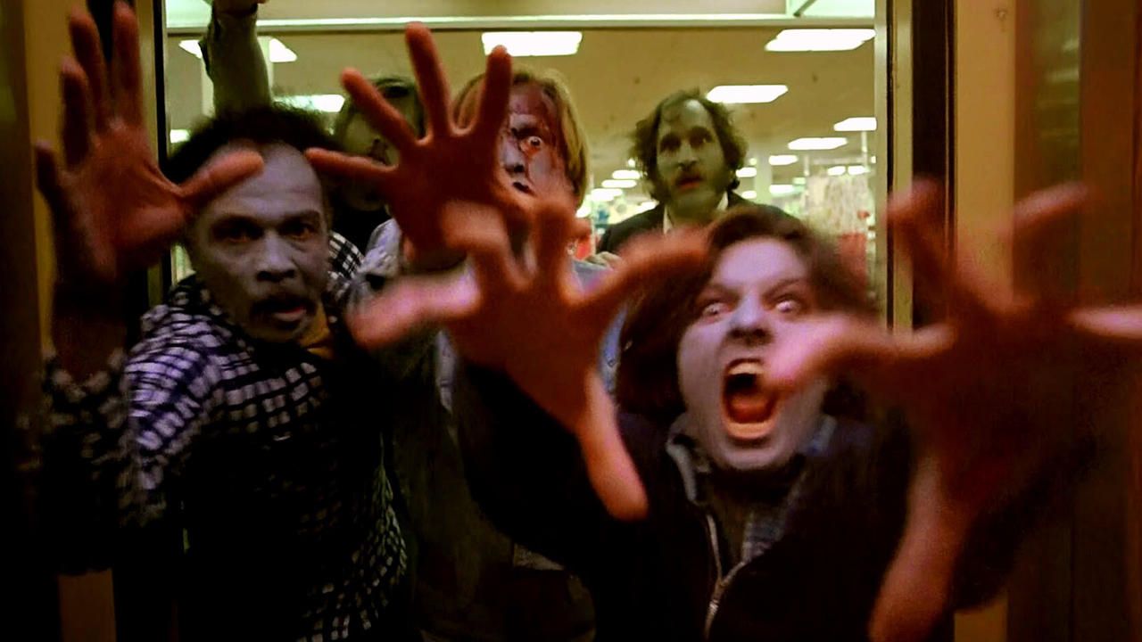 Zombies run toward the camera in Dawn of the Dead