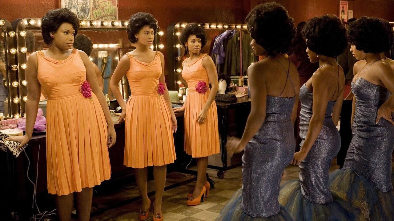 The cast of Dreamgirls in the changing room 