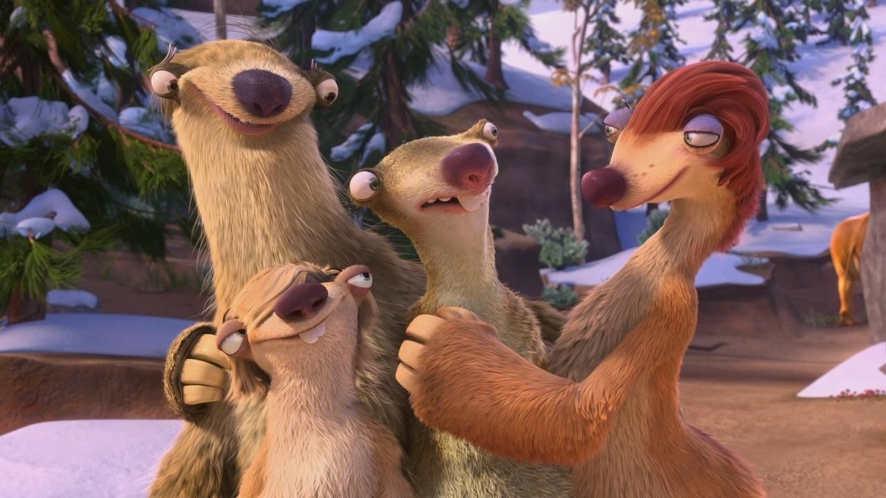 Sid the Sloth (voiced by John Leguizamo) hangs out with other sloths in Ice Age: Continental Drift