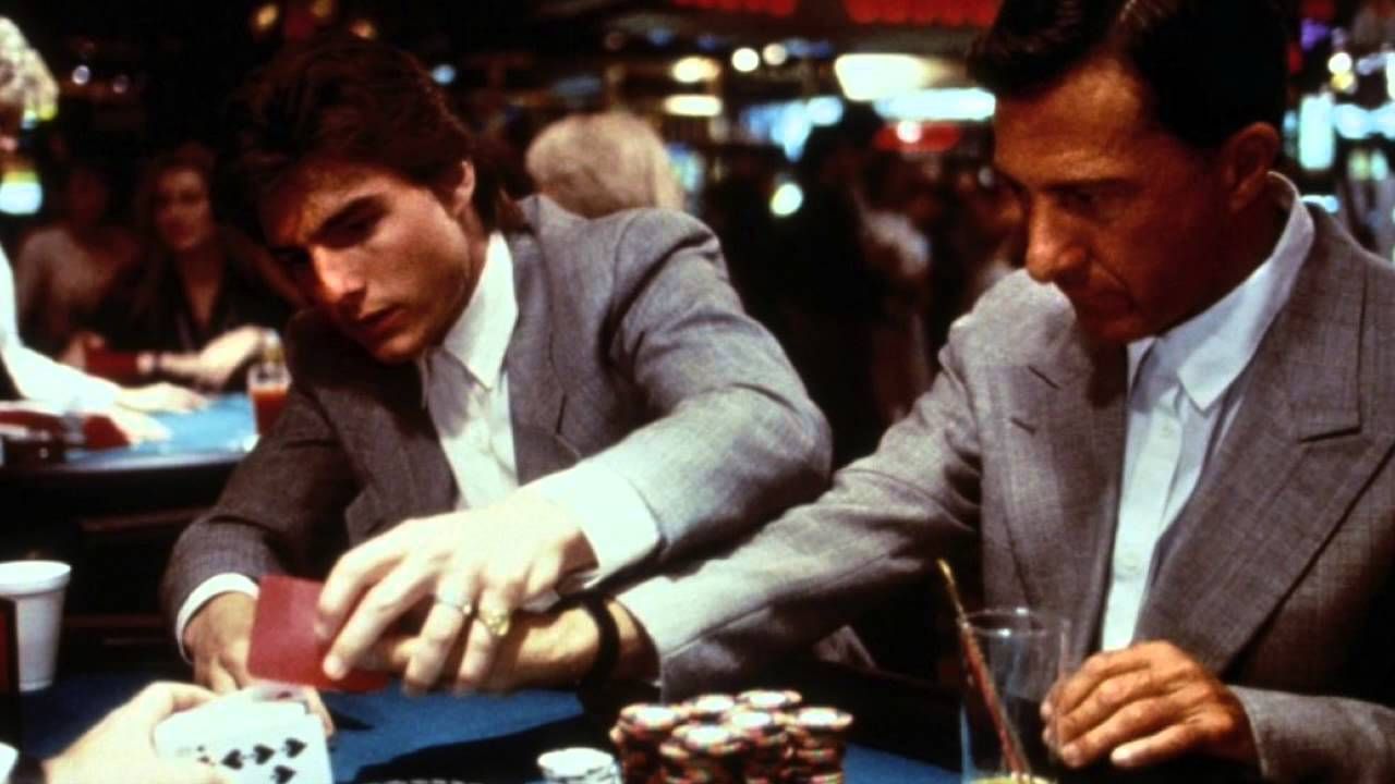 Dustin Hoffman and Tom Cruise play poker in a casino in Rain Man