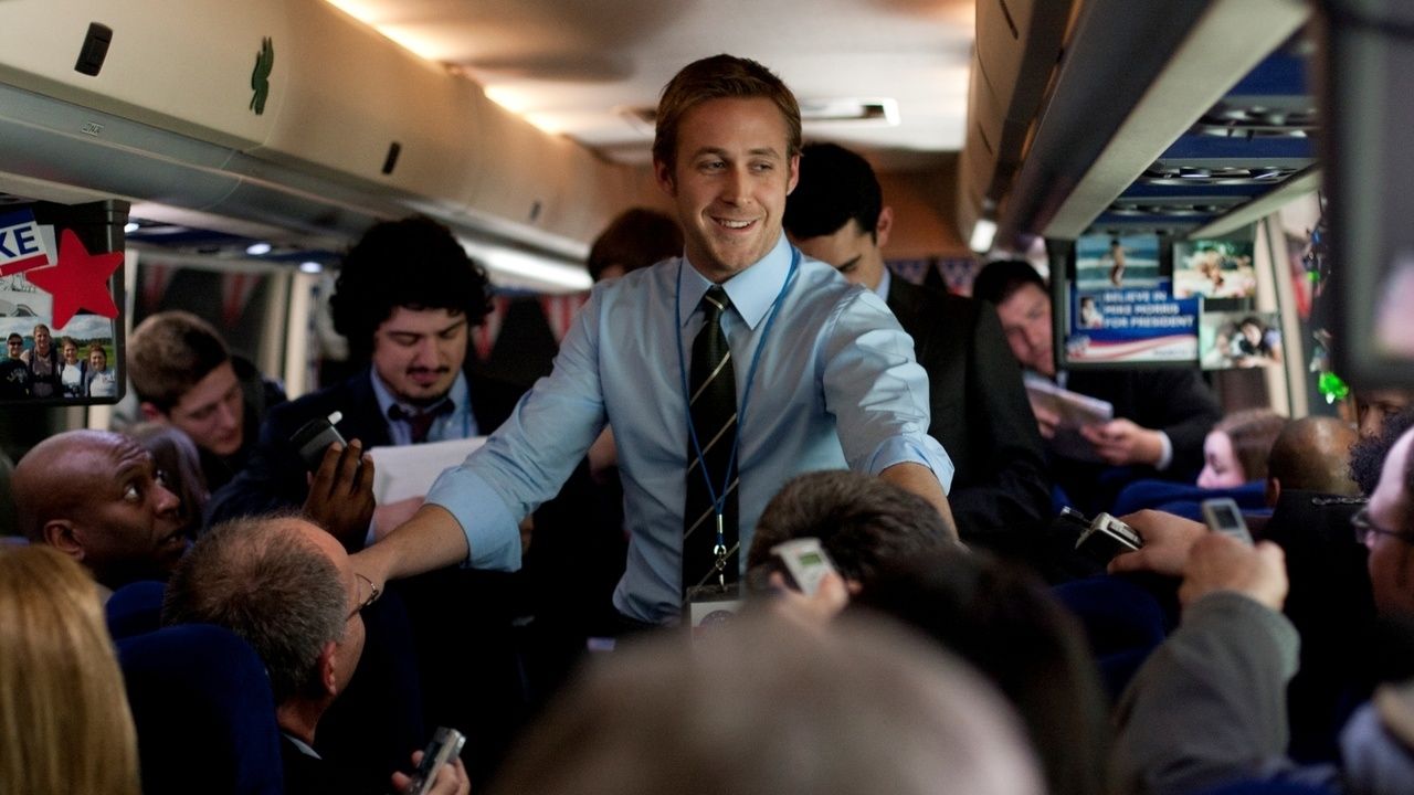 Ryan Gosling shaking hands in The Ides of March. 