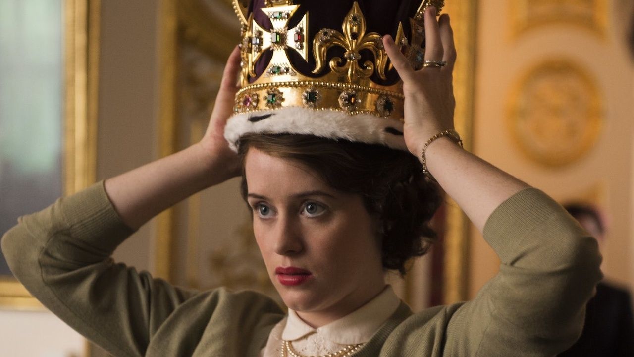 Claire Foy tries on the titular Crown