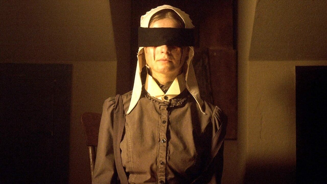 Stefanie Scott, bleeding and blindfolded in The Last Thing Mary Saw