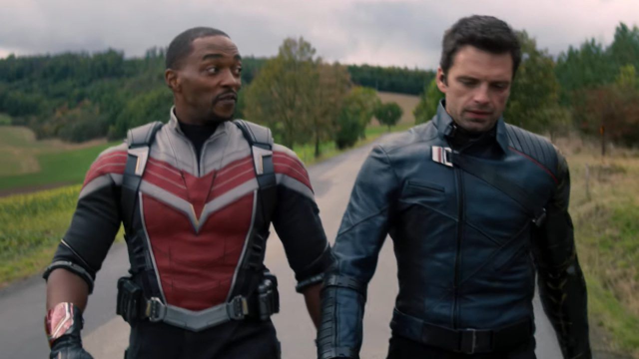 Anthony Mackie and Sebastian Stan dressed as The Falcon and The Winter Soldier.