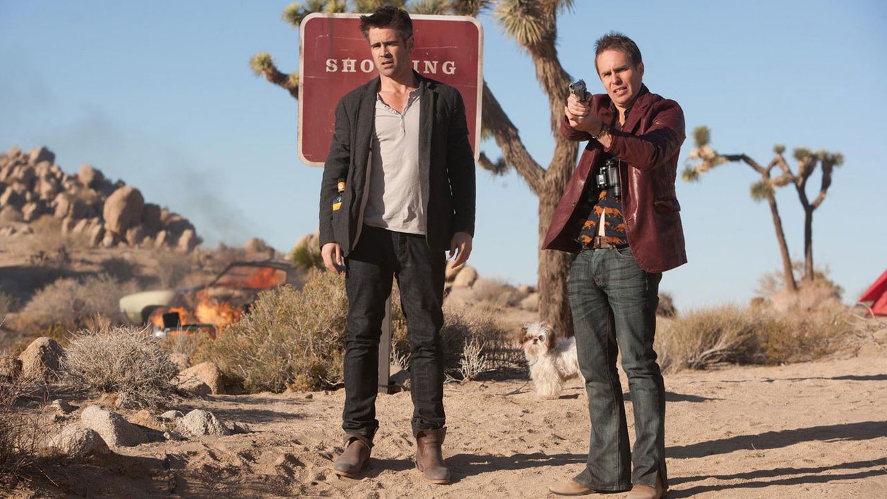 Sam Rockwell and Colin Farrell stand in the desert in Seven Psychopaths