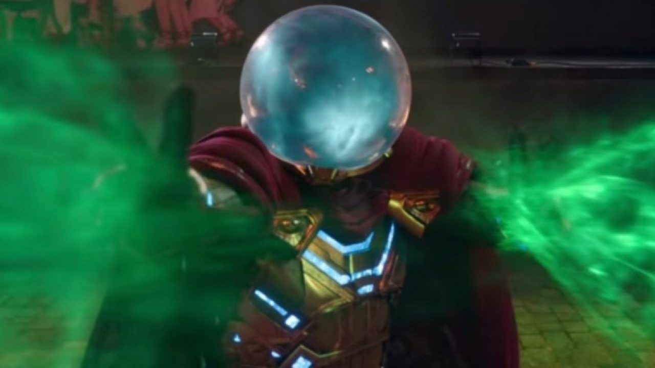 Mysterio in full costume, with green glowing powers coming from his hands.