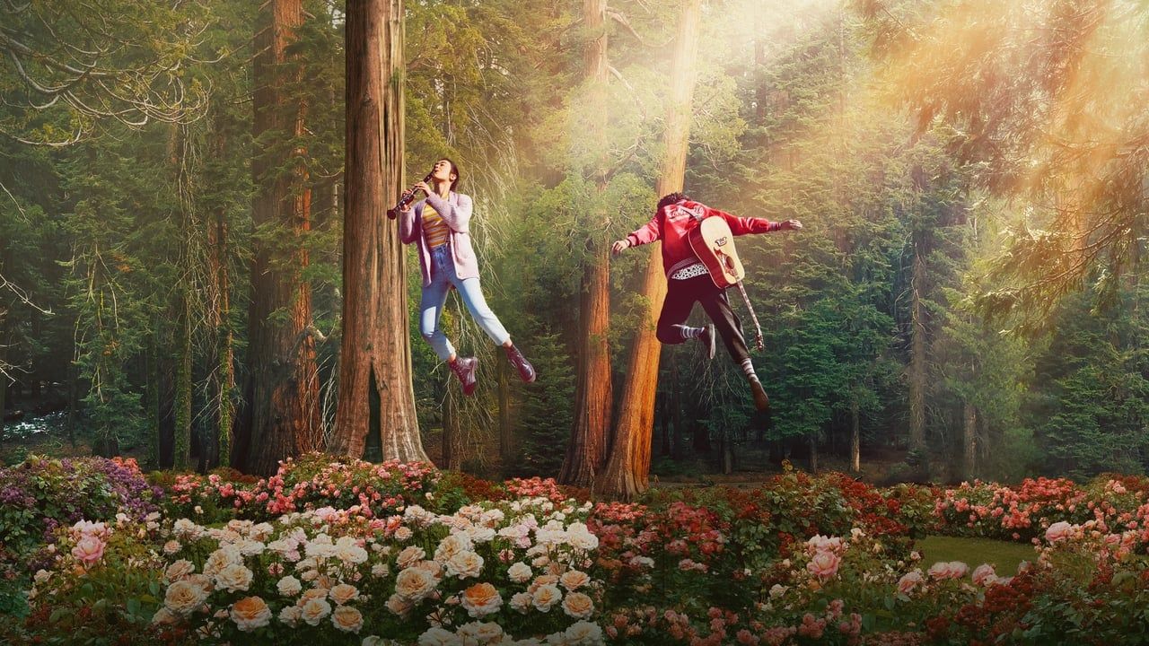 The couple in love float in the woods