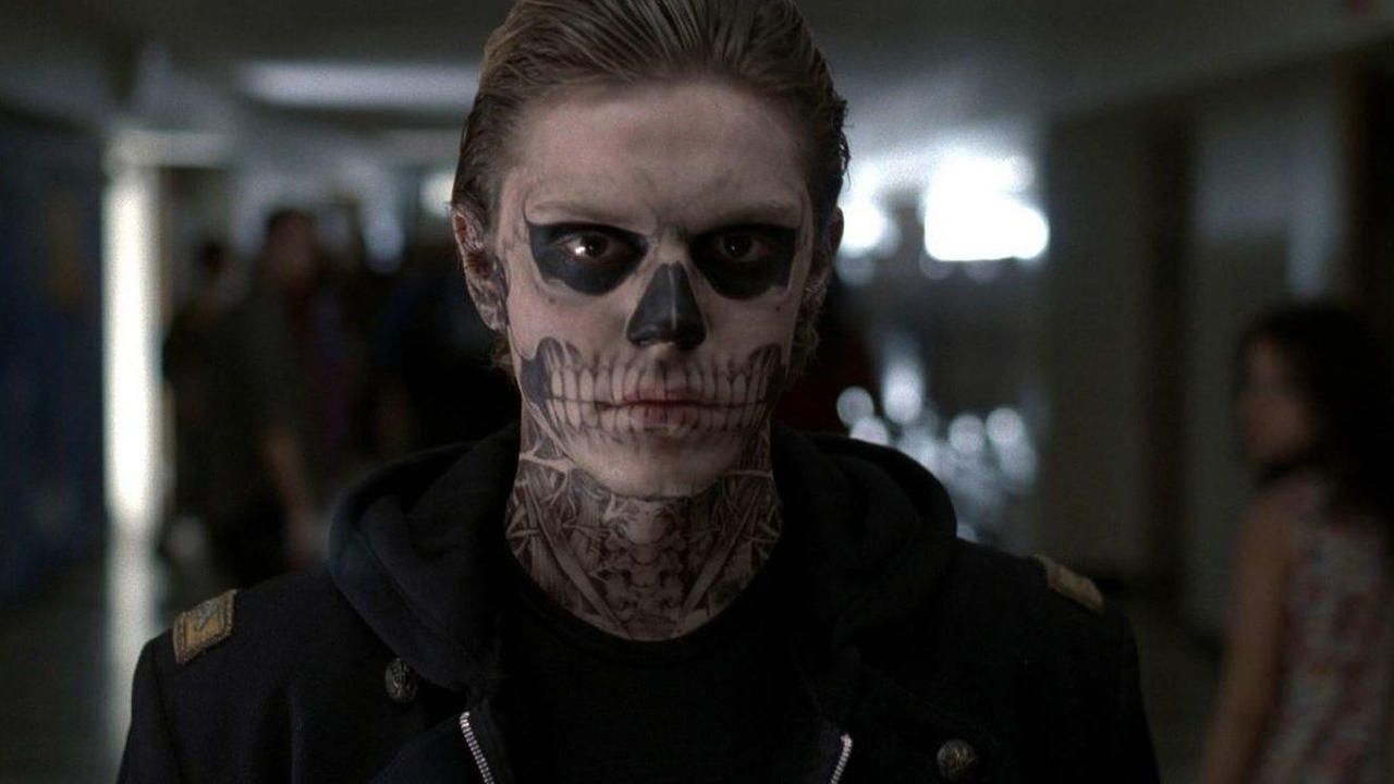 Evan Peters in a skeleton costume in American Horror Story. 