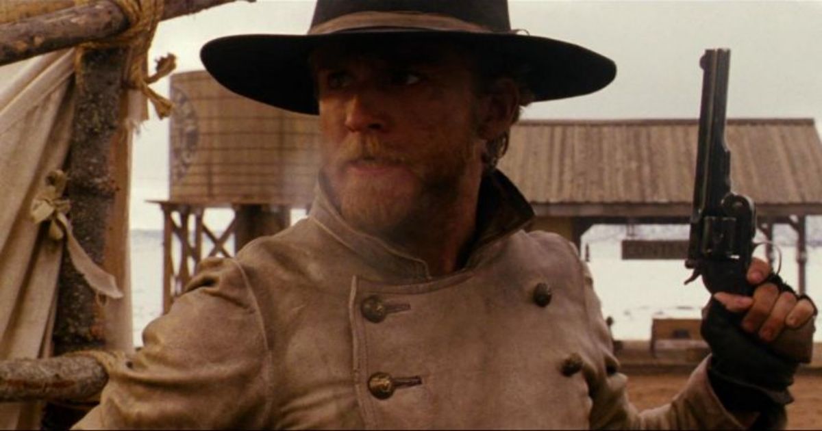 Foster as Charlie Prince holds a gun and is scared in 3:10 to Yuma 