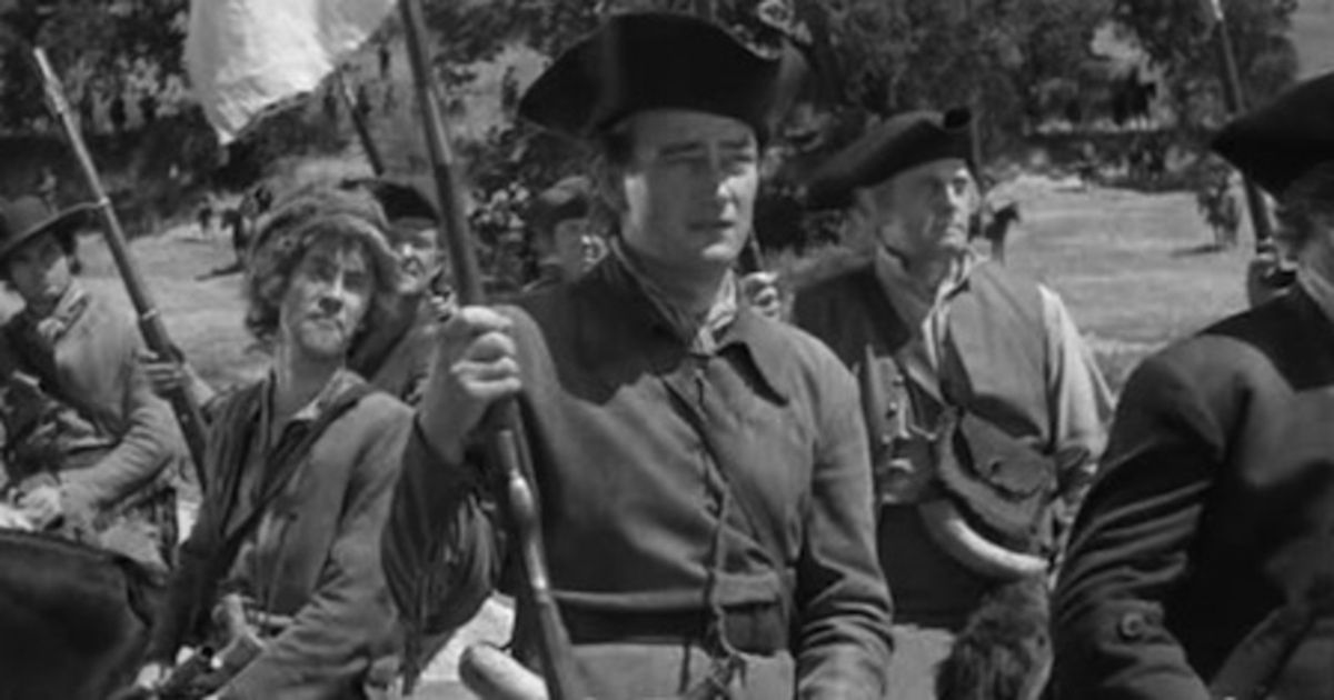 John Wayne leading colonists on horseback in Allegheny Uprising