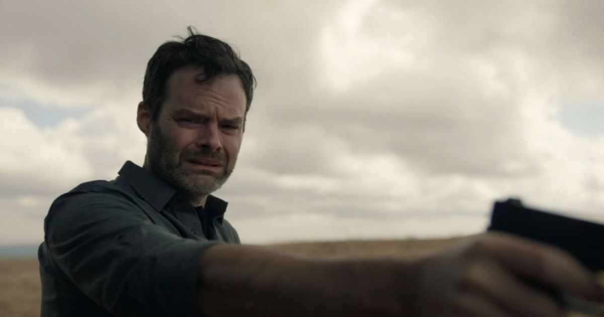 Bill Hader as Barry points a gun and is upset