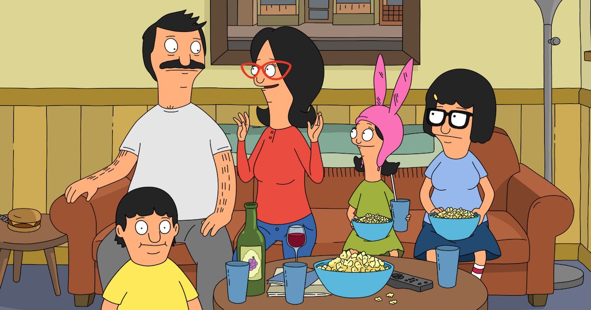 Bob's family, the Belchers, gathered in the living room together in Bob's Burgers. 