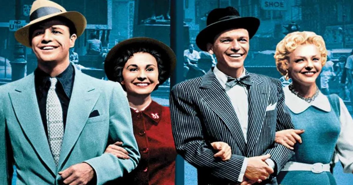 The cast of Guys and Dolls arm in arm
