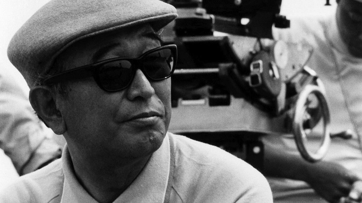 Akira Kurosawa in shades on the set of Seven Samurai