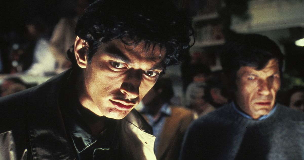 Goldblum and Nimoy in shadows in Invasion of the Body Snatchers