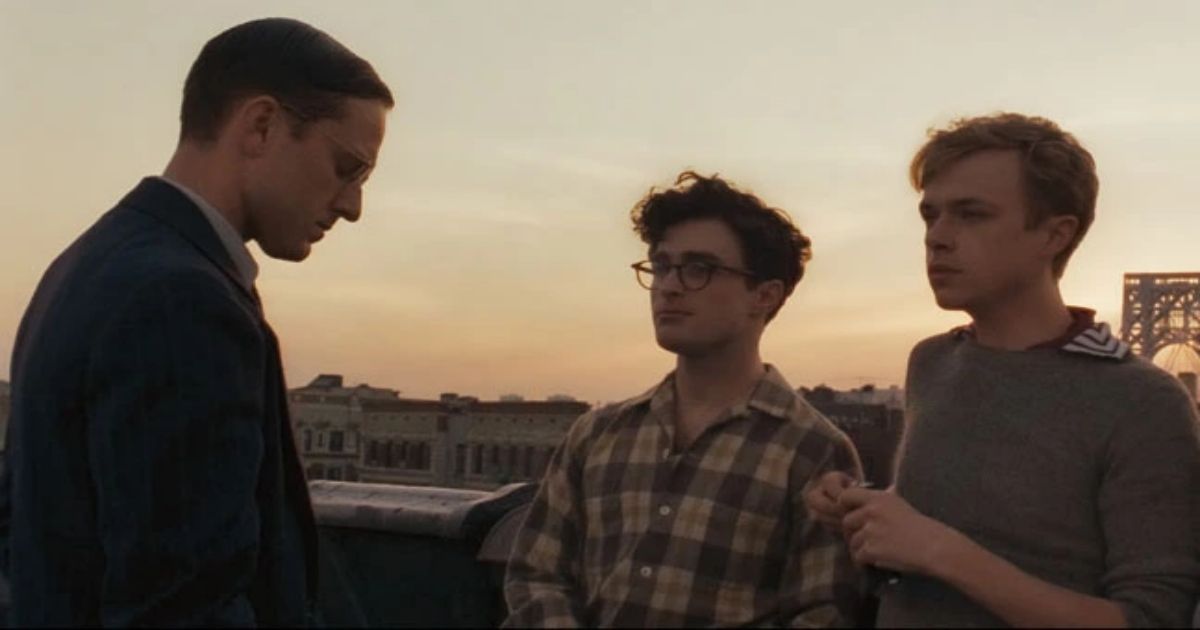 Burroughs talks to Ginsberg and Kerouac on the roof in Kill Your Darlings