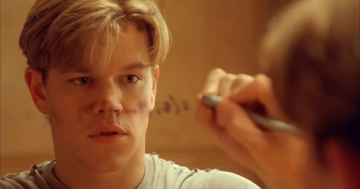Matt Damon works on a mathematical equation in Good Will Hunting