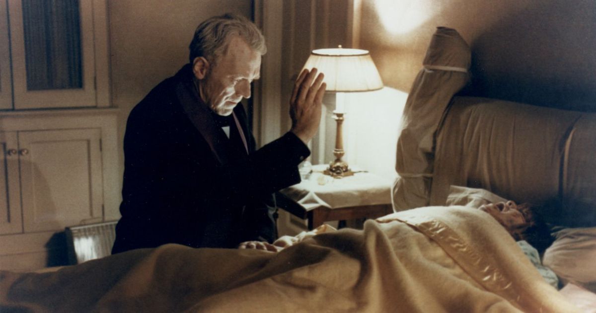 Max Von Sydow as a priest with Linda Blair in The Exorcist