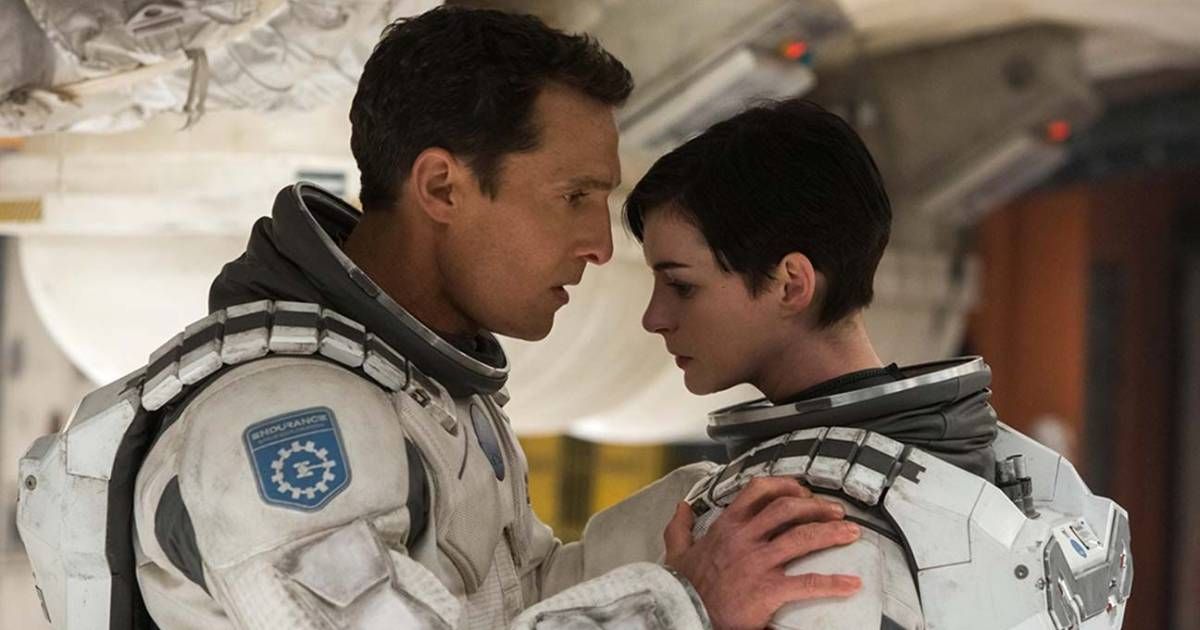 McConaughey comforts fellow astronaut Hathaway in Interstellar