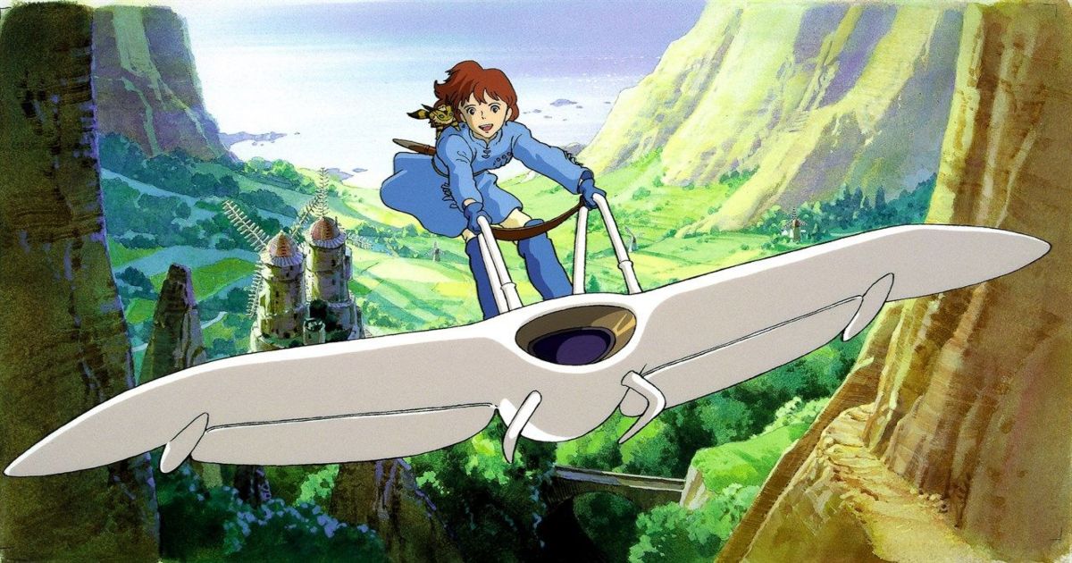Nausicaa rides the one-person flying machine in Nausicaa of the Valley of the Wind