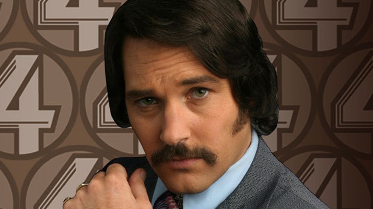 Paul Rudd with a moustache in Anchorman