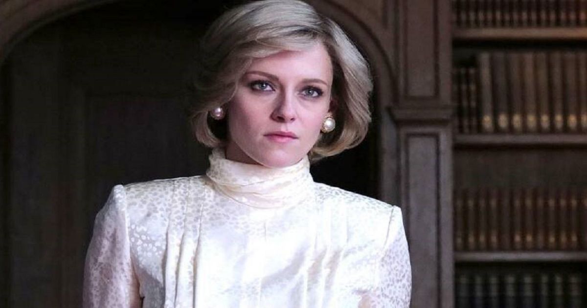 Stewart as Princess Diana in white, in Spencer