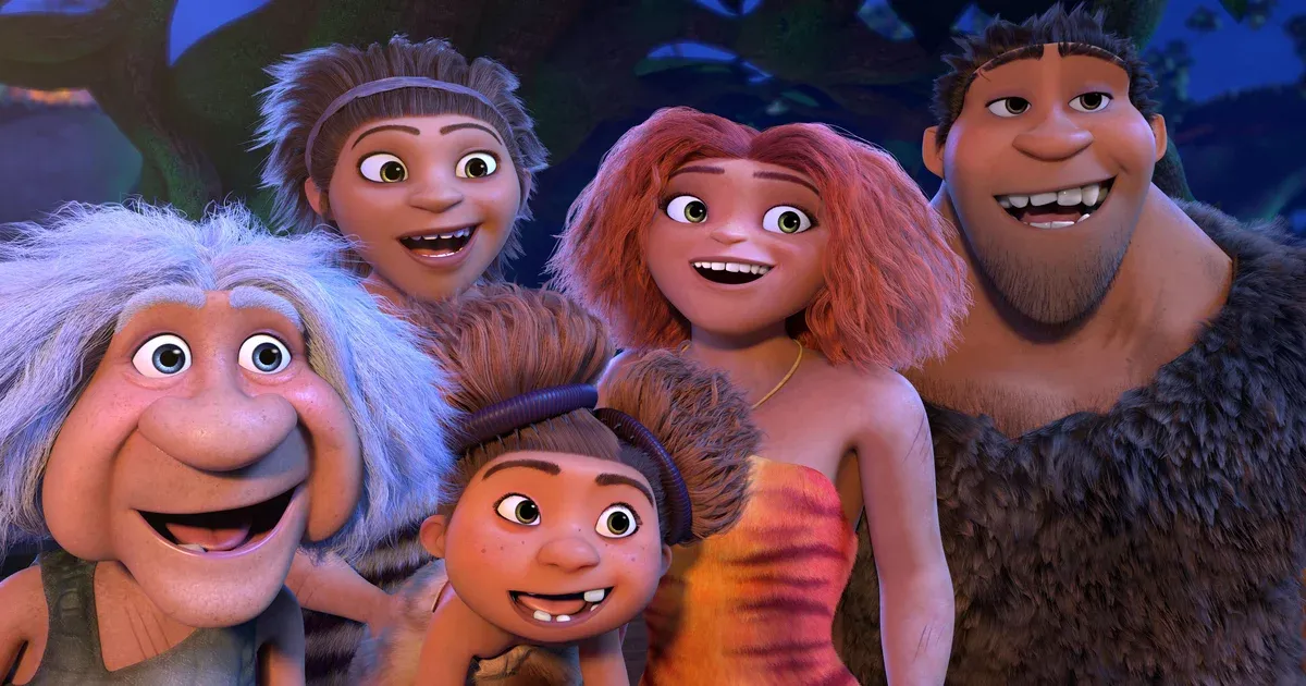 The Crood family all smiles in The Croods: Family Tree