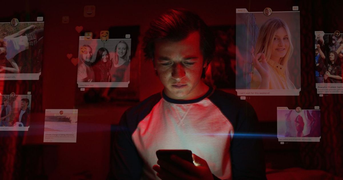 A teen on his phone in The Social Dilemma