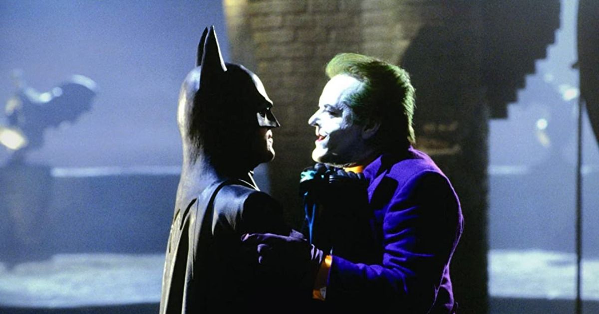 Michael Keaton as Batman facing Jack Nicholson as the Joker in Tim Burton's 1989 film