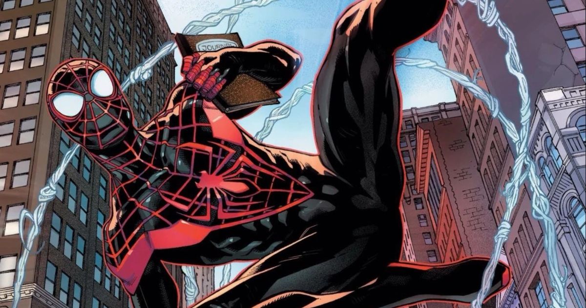 Miles Morales swinging through streets Spider-Man Spider-Verse 2018 Columbia