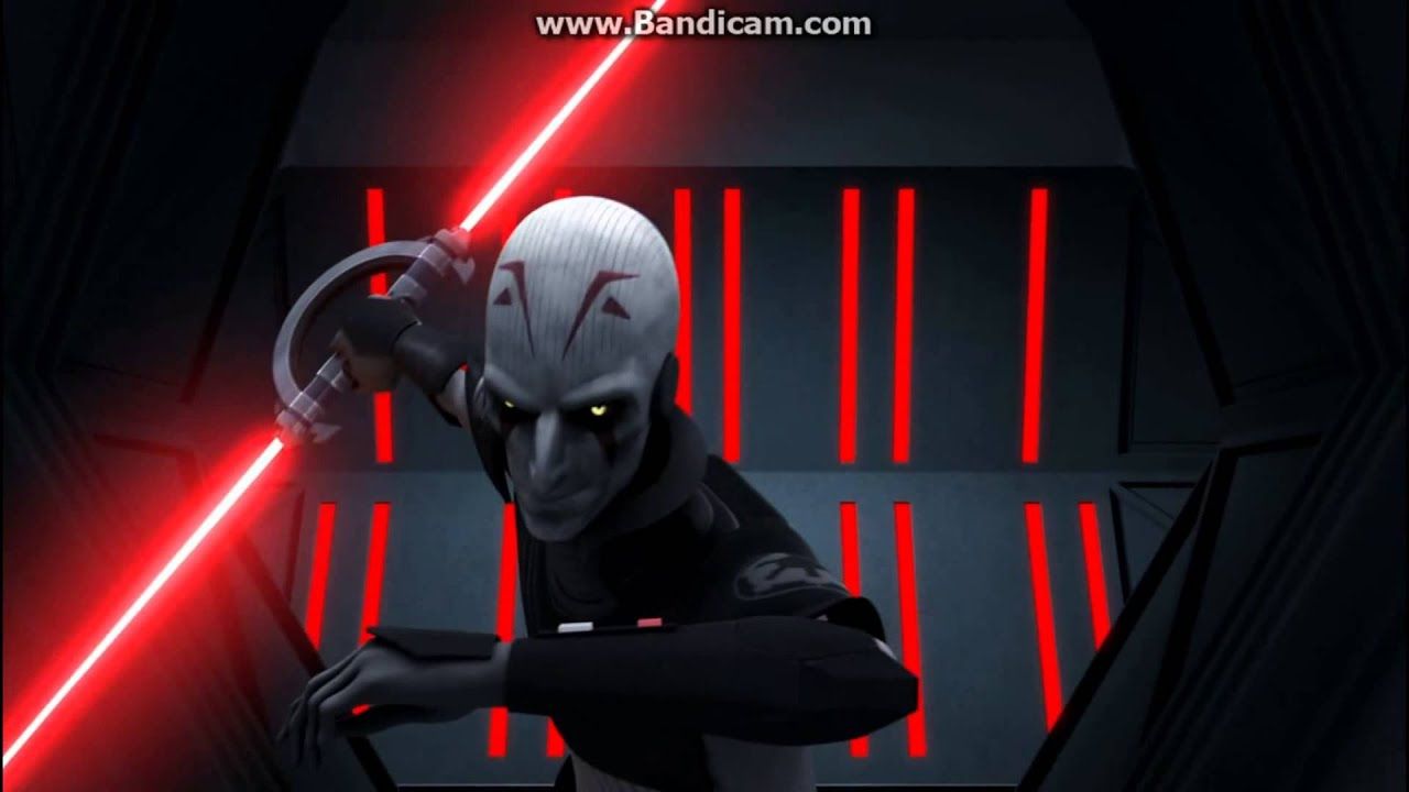 the grand Inquisitor prepares to meet his enemies with his revolving lightsaber