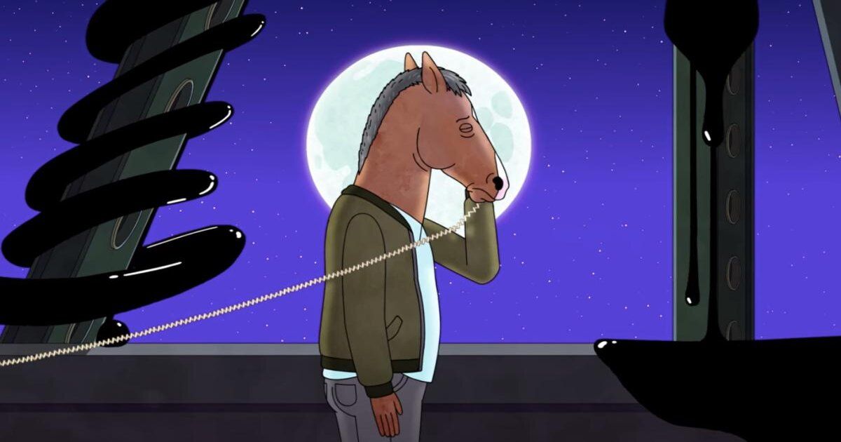 Bojack Horseman on the phone in front of the moon