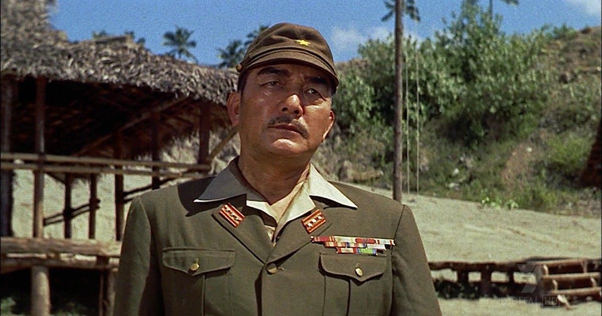 Sessue Hayakawa stands in military uniform in The Bridge Over the River Kwai