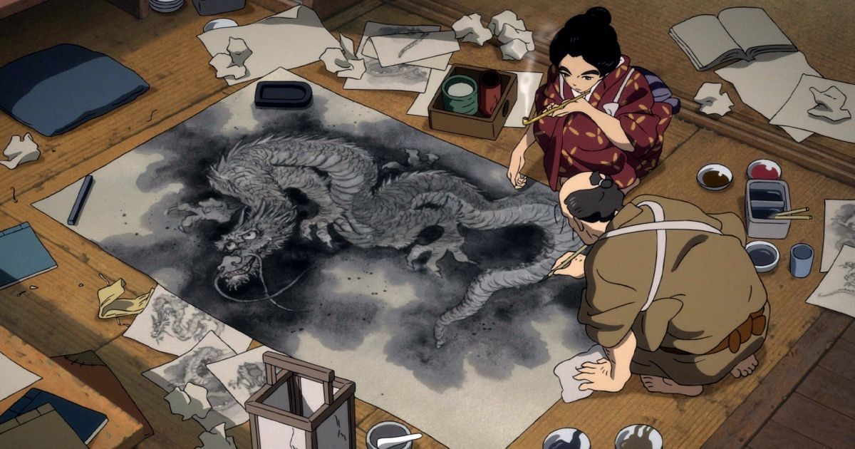 Miss Hokusai drawing a dragon
