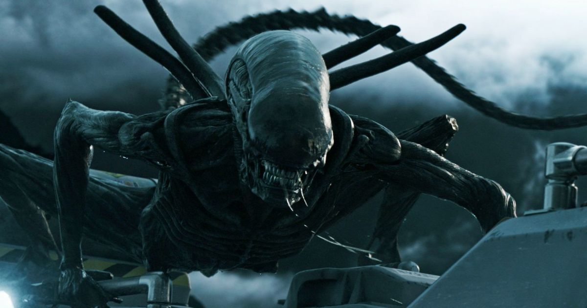 The xenomorph on the front of the spaceship in Alien Covenant