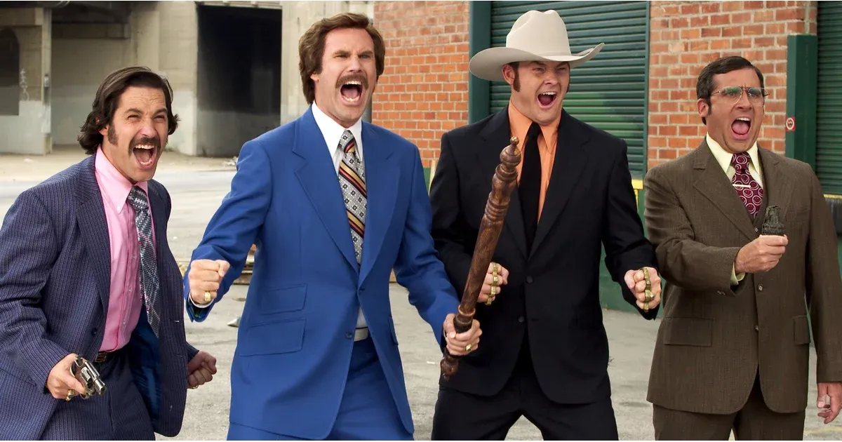 Rudd, Ferrell, and Carell in Anchorman 2004 Apatow