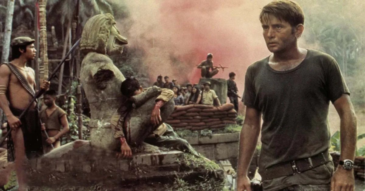 Martin Sheen walks away from Kurtz's camp in Apocalypse Now