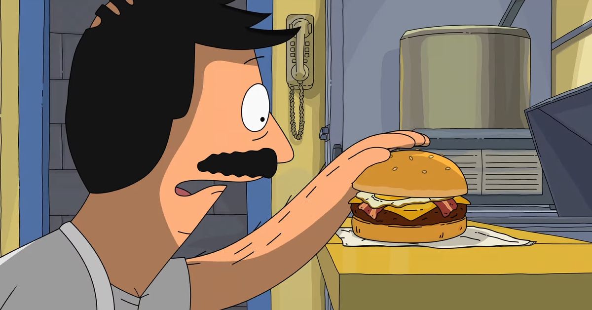 Bob using a burger as a puppet in Bob's Burgers. 