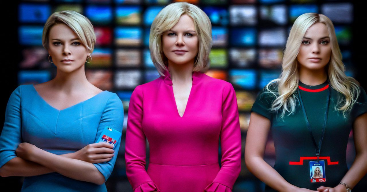 Charlize Theron, Margot Robbie, and Nicole Kidman stand in Bombshell