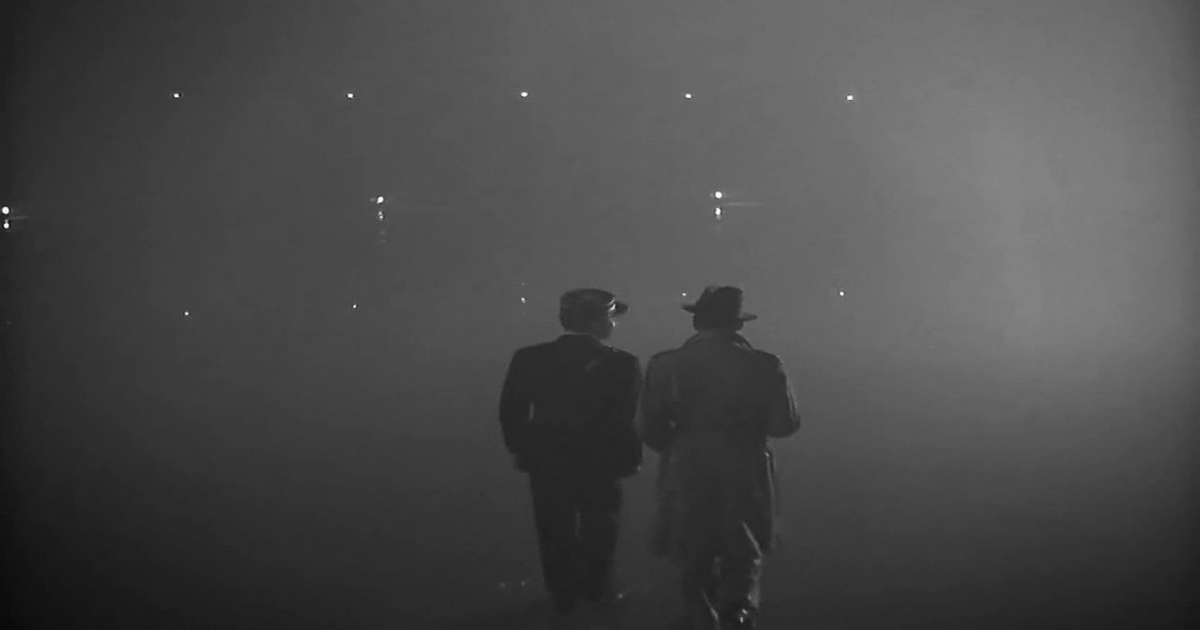Claude Rains and Humphrey Bogart walk into the fog in Casablanca