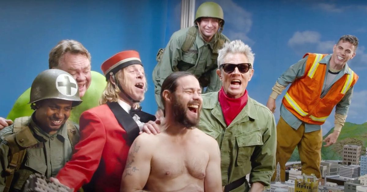 Jackass Forever cast in different costumes on set