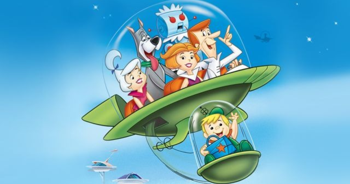 The Jetsons Family going for a trip in their flying car