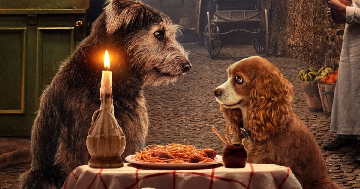 Dogs eat dinner in Lady and the Tramp