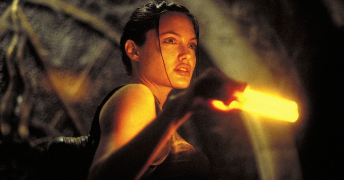 Angelina Jolie with a light in Lara Croft Tomb Raider